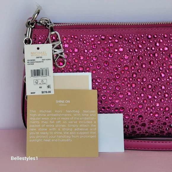MICHAEL KORS Empire Medium Chain Pouchette Shoulder Bag- Deep Fuchsia